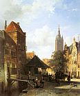 Figures in a Street in Delft by Cornelis Springer